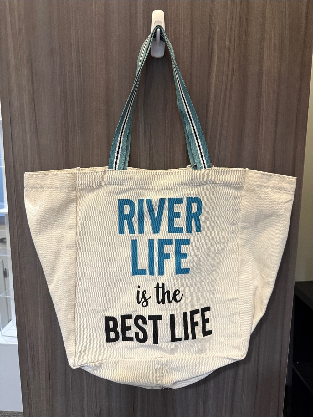Cream Canvas Tote with Teal Accent — River Life Print